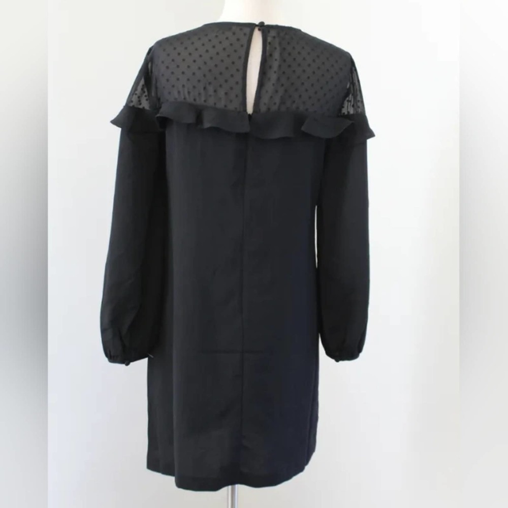 NWOT Ann Taylor Loft Womens Black Mesh Polka Dot Ruffle Trim Shift Dress - Picture 2 of 5